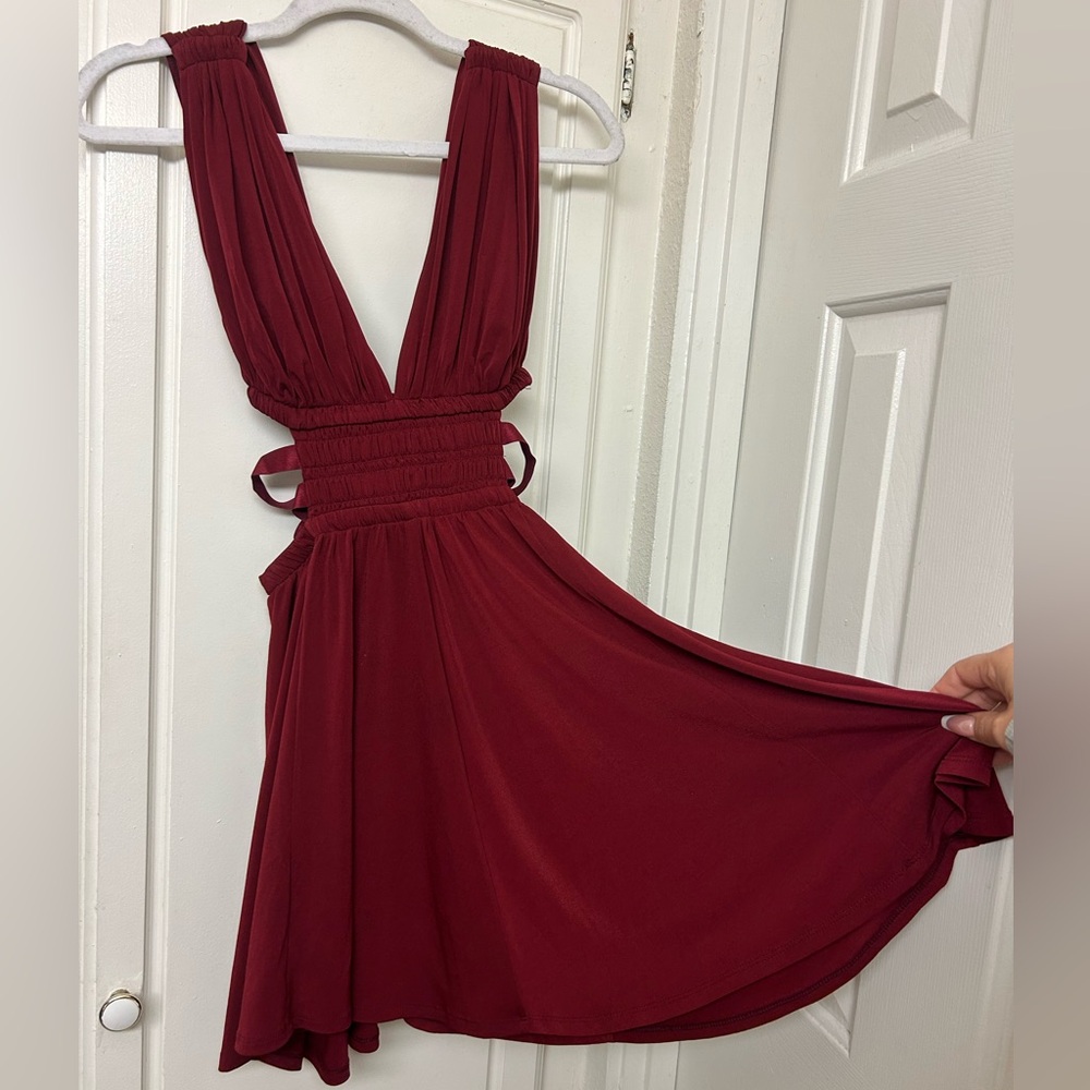 Express Red Mini Dress Size XS Strappy Rib Cage Detail Lined Flare Romantic